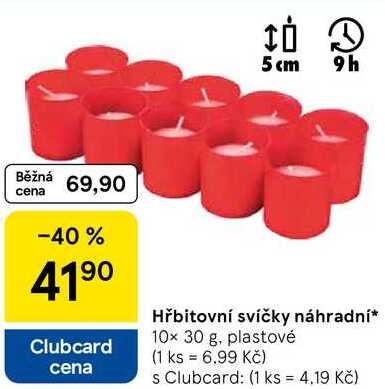 Hřbitovní svíčky náhradní, 10x 30 g, plastové 