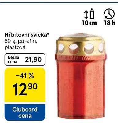 Hřbitovní svíčka, 60 g. parafín. plastová  