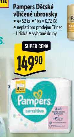 Pampers Dětské vlhčené ubrousky, 4x 52 ks 