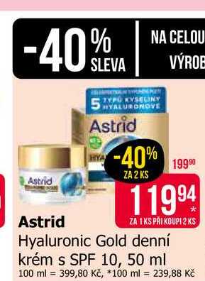 Astrid Hyaluronic Gold denní krém s SPF 10, 50 ml