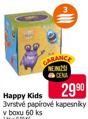 Happy Kids 3vrstvé papírové kapesníky v boxu 60 ks