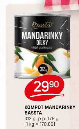 KOMPOT MANDARINKY BASSTA 312 g. p.p. 175 g 