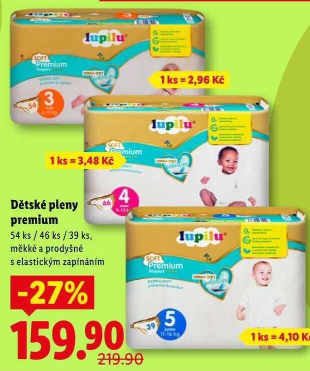 Dětské pleny premium, 54 ks/46 ks/39 ks