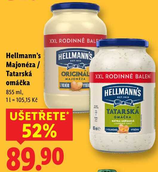 Hellmann's Majonéza/Tatarská omáčka, 855 ml