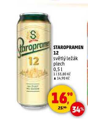 STAROPRAMEN 12 světlý ležák plech, 0,5 l