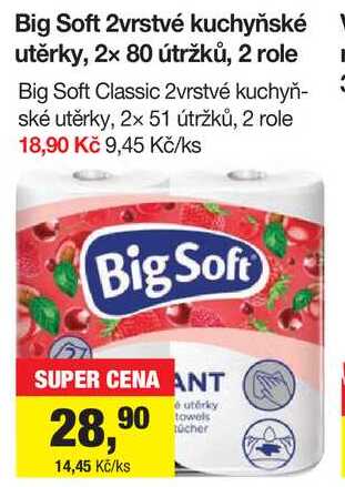 Big Soft 2vrstvé kuchyňské utěrky, 2x 80 útržků, 2 role