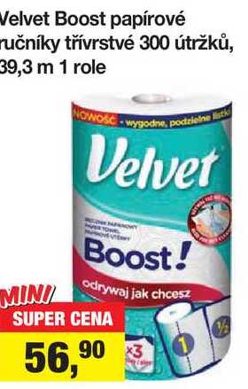 Velvet Boost papírové ručníky třívrstvé 300 útržků
