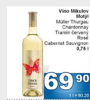 Vino Mikulov Motýl Müller Thurgau Chardonnay Tramín červený Rosé Cabernet Sauvignon 0,75l