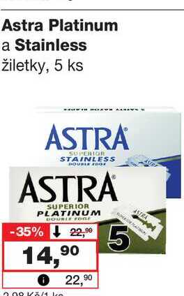 Astra Platinum a Stainless žiletky, 5 ks