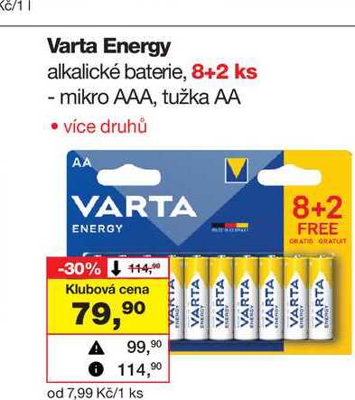 Varta Energy alkalické baterie, 8+2 ks
