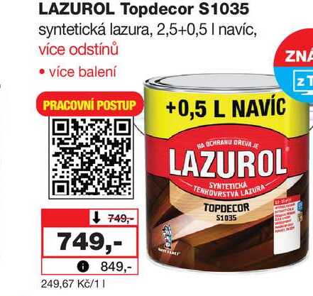 LAZUROL Topdecor $1035 syntetická lazura, 2,5l