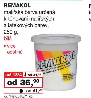 REMAKOL malířská barva určená k tónování malířských a latexových barev, 250 g, bílá