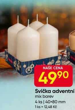 Svíčka adventní mix barev 4 ks, 40×80 mm