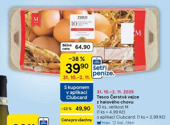 Tesco Čerstvá vejce z halového chovu, 10 ks. velikost M  
