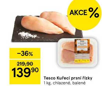 Tesco Kuřecí prsní řízky, 1 kg, chlazené, balené