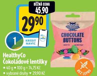 HealthyCo Čokoládové lentilky, 40 g