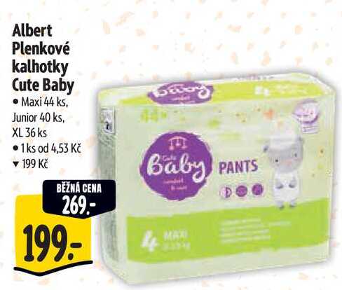Albert Plenkové kalhotky Cute Baby, Maxi 44 ks, Junior 40 ks, XL 36 ks