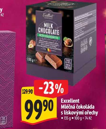 Excellent Mléčná čokoláda s lískovými ořechy  135 g