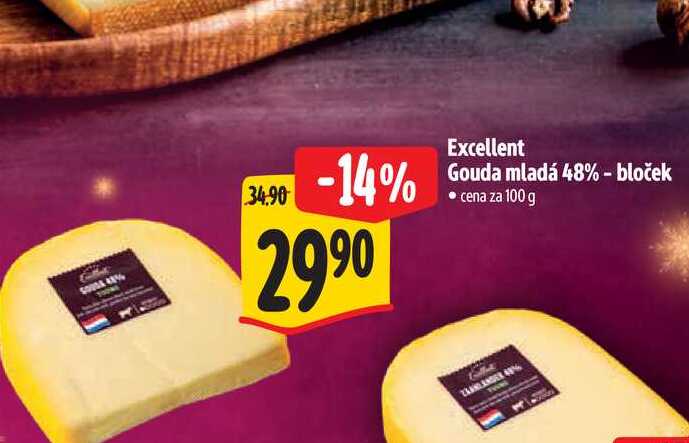 Excellent Gouda mladá 48% - bloček 100 g
