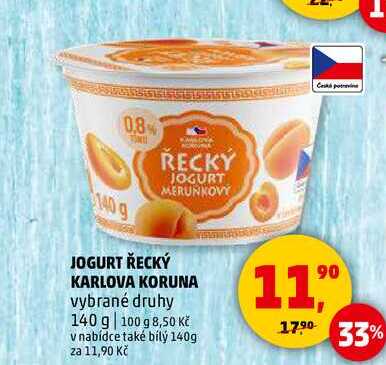 JOGURT ŘECKÝ KARLOVA KORUNA, 140 g