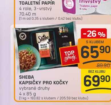 SHEBA KAPSIČKY PRO KOČKY vybrané druhy 4 x 85 g