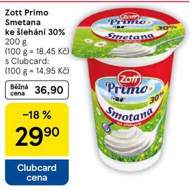 Zott Primo Smetana ke šlehání 30%, 200 g