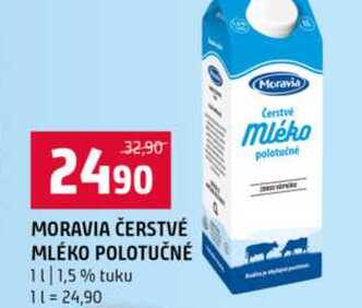 MORAVIA ČERSTVÉ MLÉKO POLOTUČNÉ 1 l