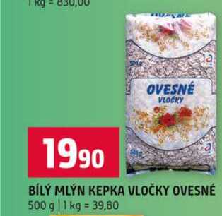BÍLÝ MLÝN KEPKA VLOČKY OVESNÉ 500 g