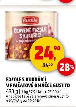 FAZOLE S KUKUŘICÍ V RAJČATOVÉ OMÁČCE GUSTITO, 430 g