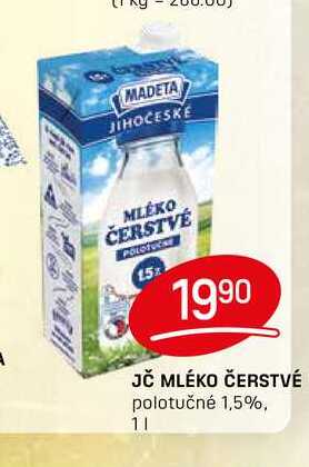 JČ MLÉKO ČERSTVÉ polotučné 1,5%, 1l