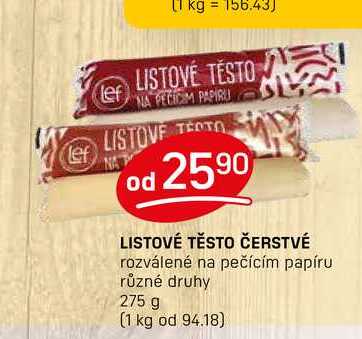 LISTOVÉ TĚSTO ČERSTVÉ rozválené na pečícím papíru různé druhy 275 g