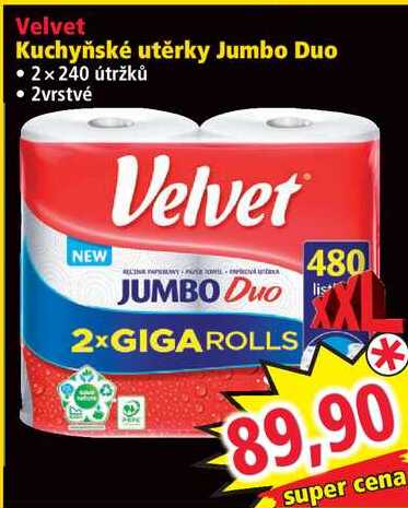 Velvet Kuchyňské utěrky Jumbo Duo, 2x 240 útržků