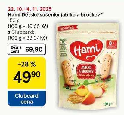 Hami Dětské sušenky jablko a broskev, 150 g