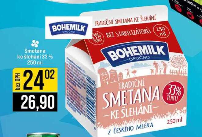BOHEMILK Smetana ke šlehání 33% 250 ml