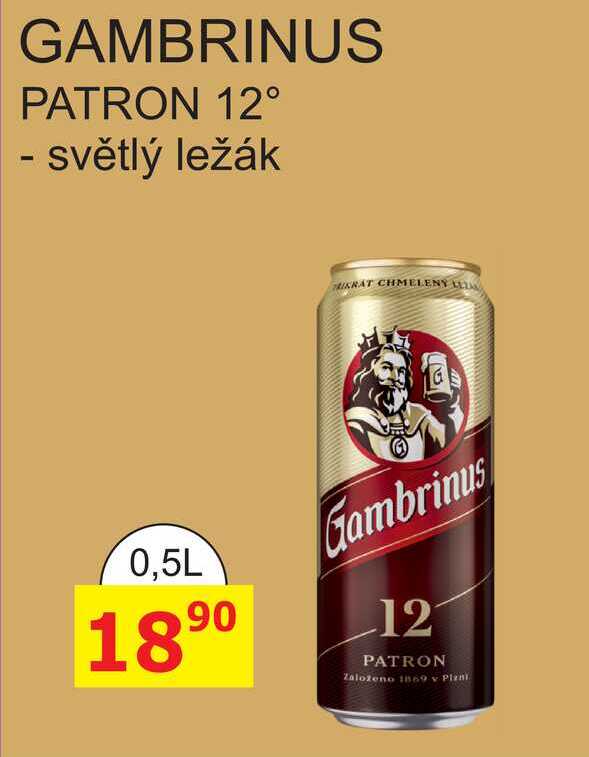 GAMBRINUS PATRON 12° - světlý ležák 0,5l plech