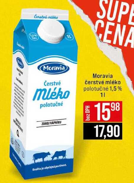 Moravia čerstvé mléko polotučné 1,5% 1 l