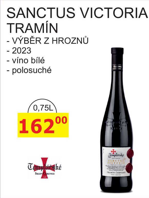 Templářské sklepy 0,75l SANCTUS VICTORIA TRAMÍN