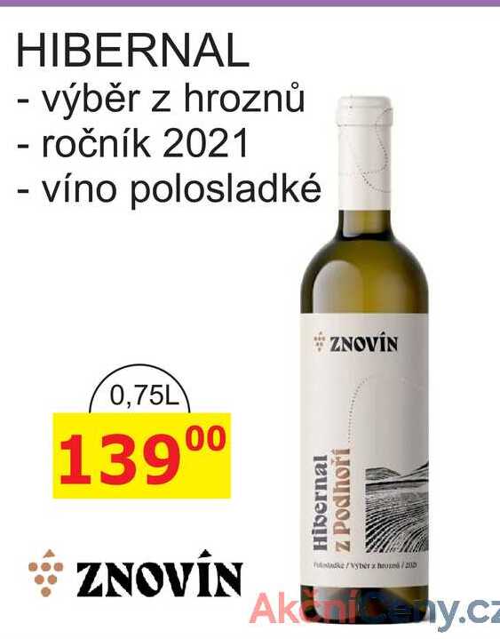 ZNOVÍN ZNOJMO HIBERNAL - výběr z hroznů, víno polosladké 0,75l