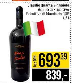 Claudio Quarta Vignaiolo Anima di Primitivo Primitivo di Manduria DOP 1,5 l