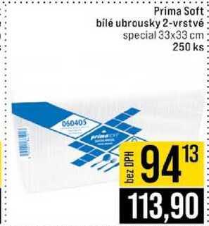 Prima Soft bílé ubrousky 2-vrstvé special 33x33 cm 250 ks