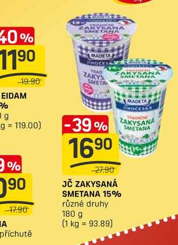 JČ ZAKYSANÁ SMETANA 15% různé druhy 180 g