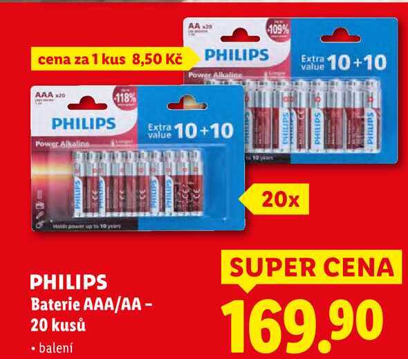 PHILIPS Baterie AAA/AA- 20 kusů