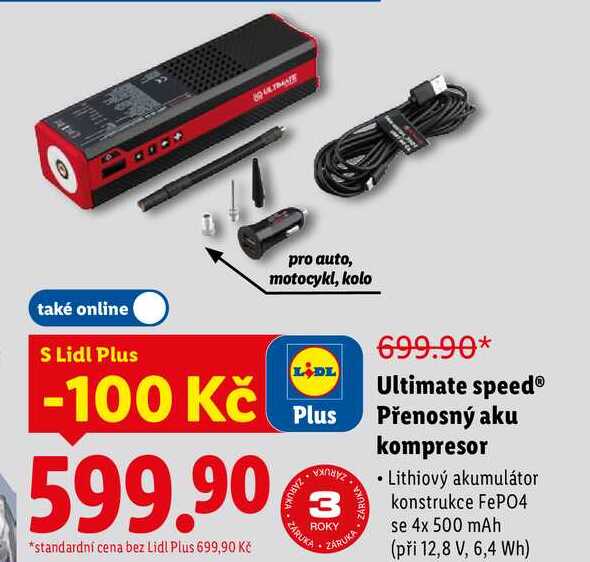 Ultimate speed Přenosný aku kompresor 