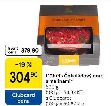 L'Chefs Čokoládový dort s malinami, 600 g  
