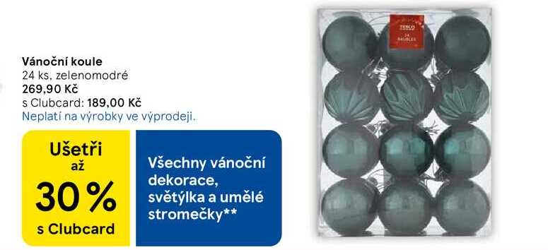 Vánoční koule, 24 ks, zelenomodré