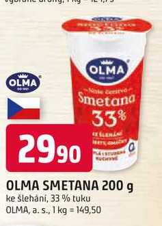 OLMA SMETANA 200 g ke šlehání, 33 % tuku 