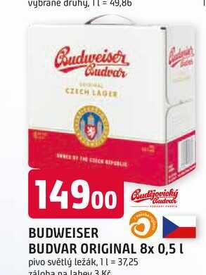 Budweiser Budvar B:Original světlý ležák 8 x 0,50l