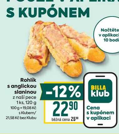 Rohlík s anglickou slaninou z naší pece 1ks, 120 g 