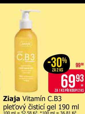 Ziaja Vitamín C.B3 pleťový čisticí gel 190 ml