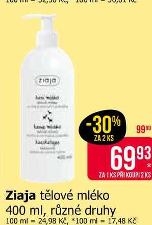 Ziaja tělové mléko 400 ml, různé druhy